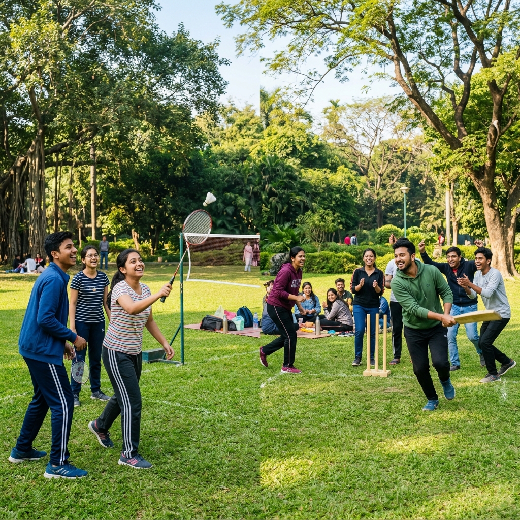 Students playing games at picnic